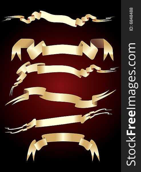 Gold Ribbons, banner, blank, clip-art