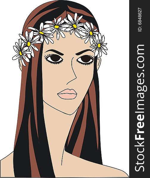 Beautiful young woman crown with a daisy tiara. Beautiful young woman crown with a daisy tiara.
