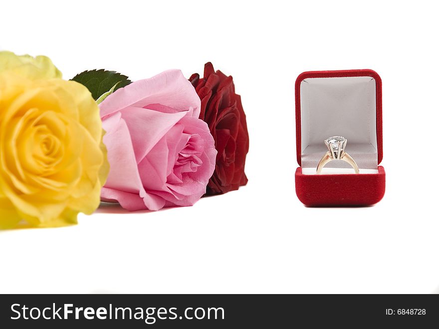 Ring in red jewel box and colors roses,check also Flowers. Ring in red jewel box and colors roses,check also Flowers