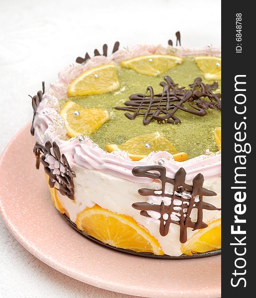 Cream Fruit Cake In The Plate