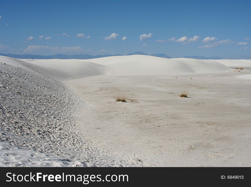 Hill and valley at White Sands National Monument in New Mexico.