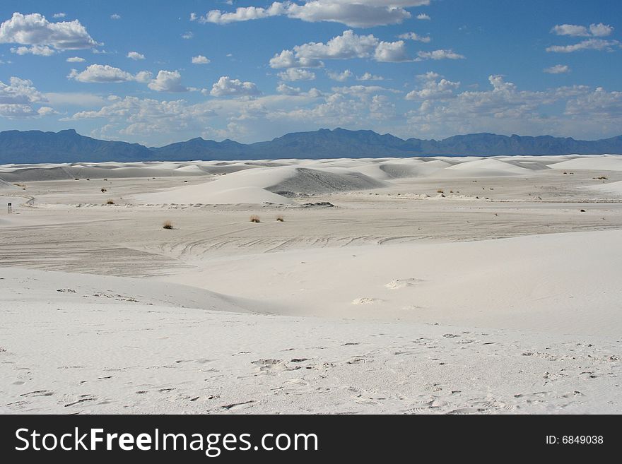 Scenic view of the hills and mountains at White Sands National Monument in New Mexico. Scenic view of the hills and mountains at White Sands National Monument in New Mexico.