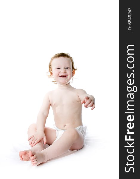 Laughing caucasian child on a white background. Laughing caucasian child on a white background