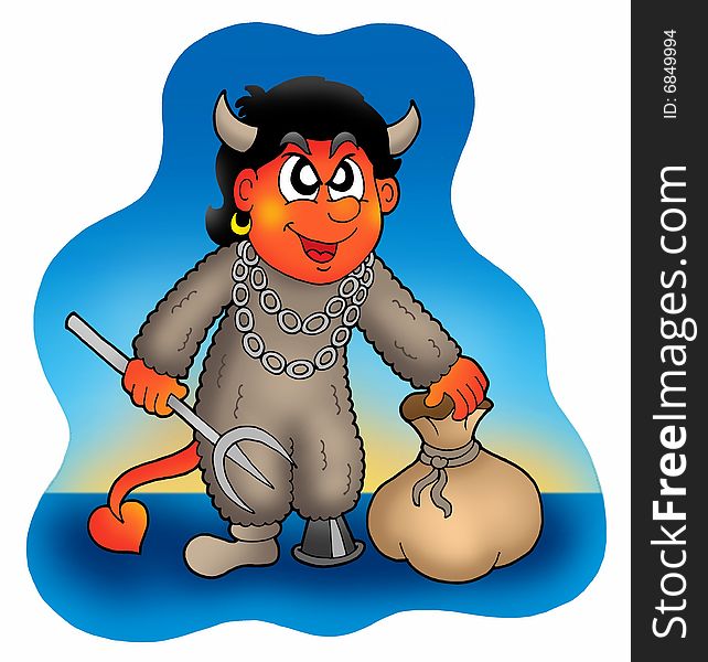 Devil with sack - color illustration.