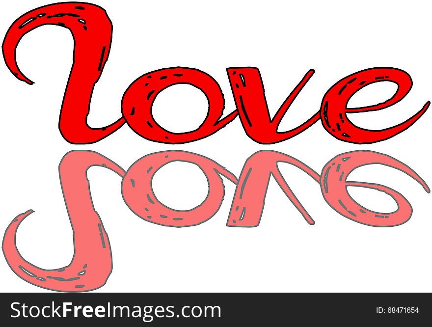 The word love in red on a white Background. The word love in red on a white Background