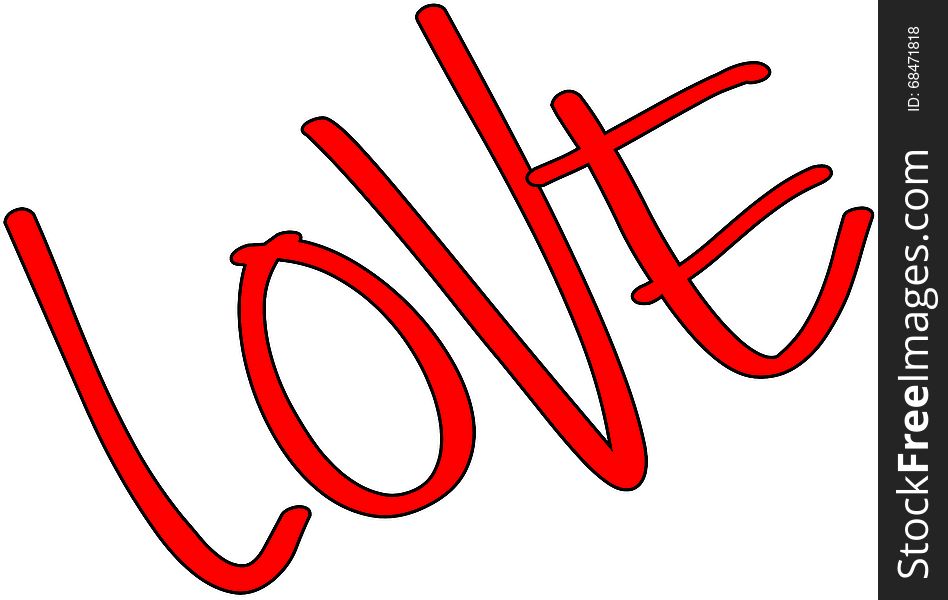 The word love in red on a white Background. The word love in red on a white Background