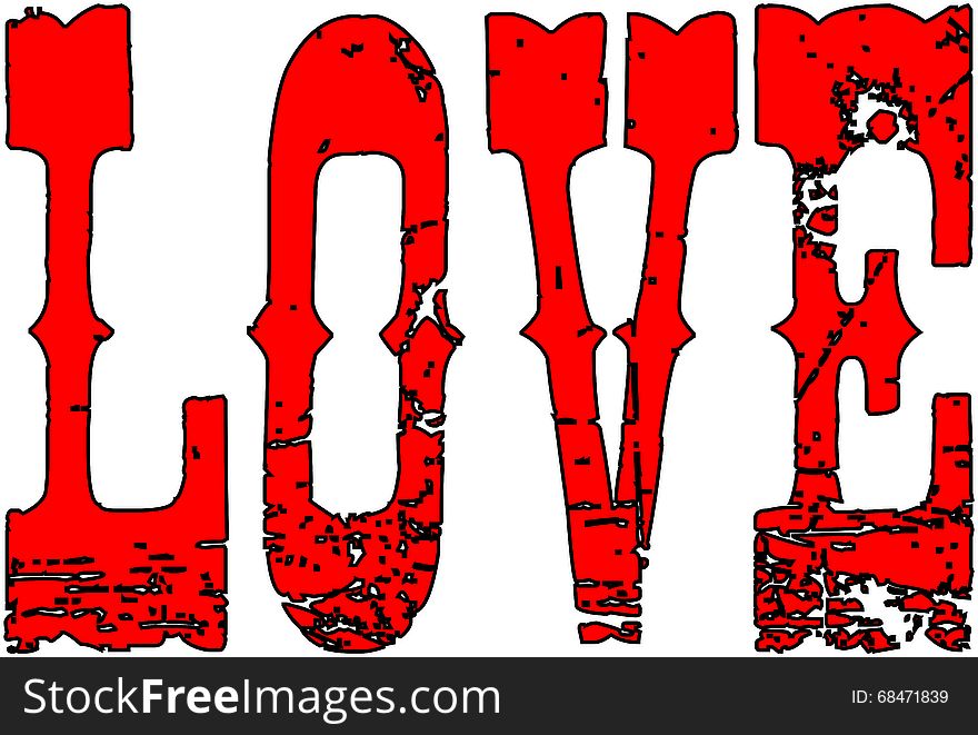 The word love in red on a white Background. The word love in red on a white Background