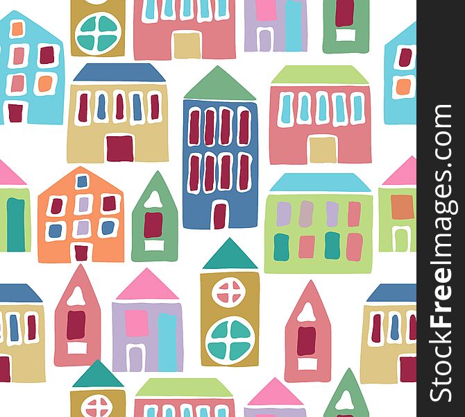 Seamless pattern with cartoon colorful houses vector. Seamless pattern with cartoon colorful houses vector