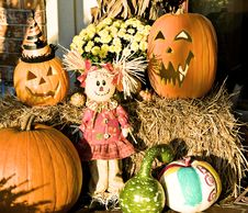 Scarecrow, Pumpkins And Gourds Royalty Free Stock Photo Scarecrow, Pumpkins And Gourds Royalty Free Stock Photo