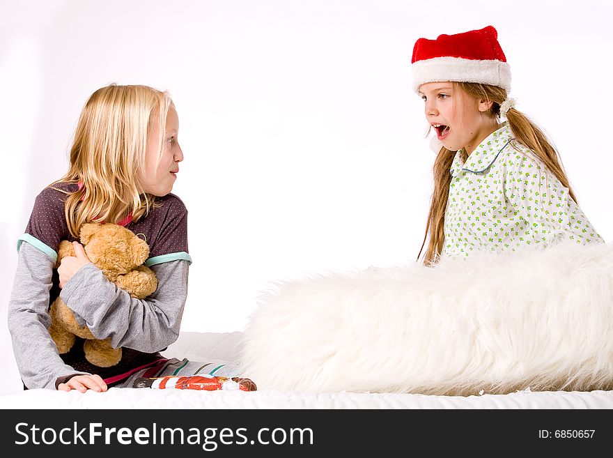Two children having a fight about the present. Two children having a fight about the present