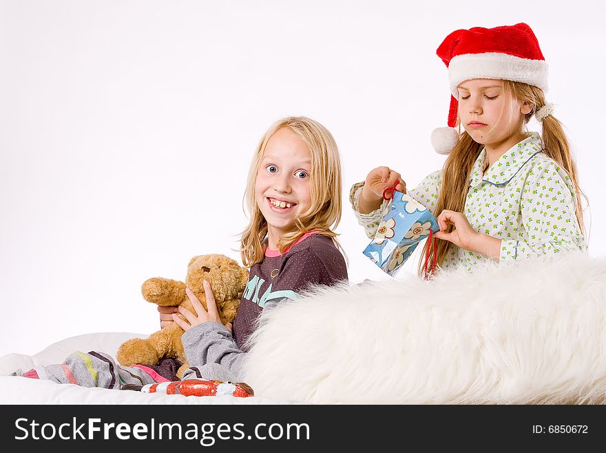 Two children having a fight about the present. Two children having a fight about the present