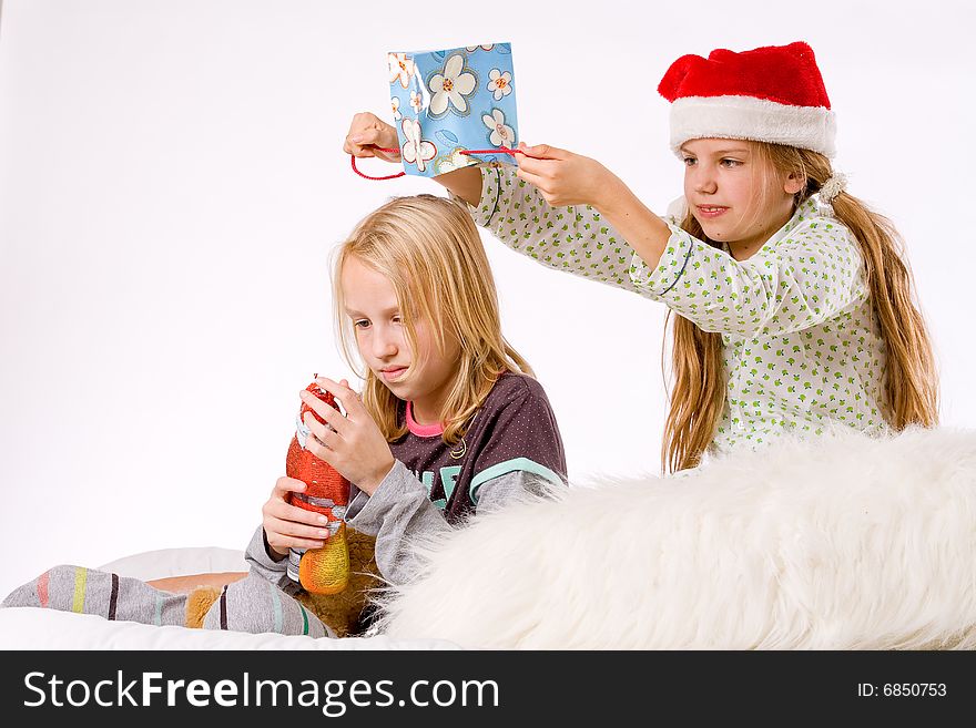 Two children having a fight about the present. Two children having a fight about the present