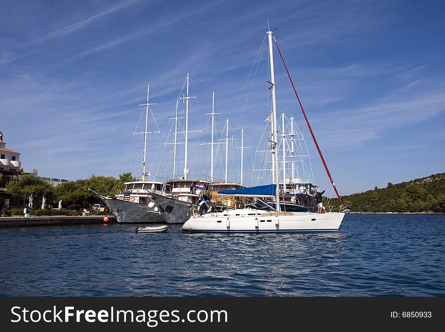 Yacht port, mooring sailing boats