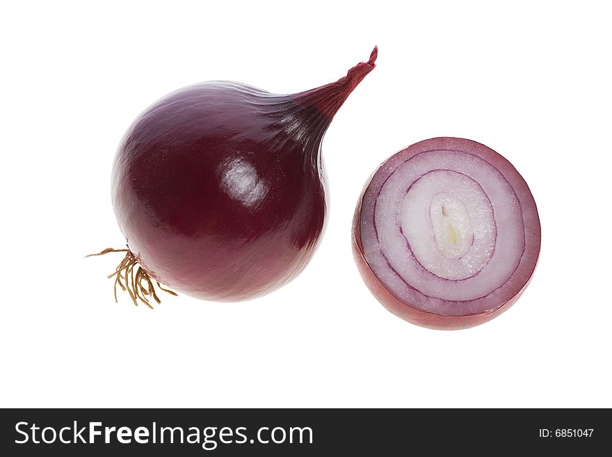 Isolated macro image of fresh red onions.