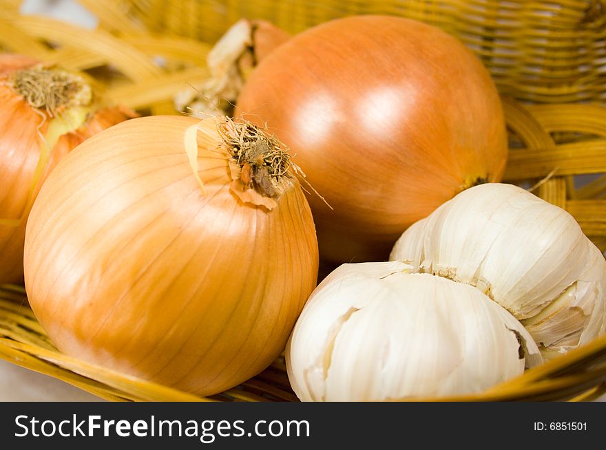 Onions and garlics close up