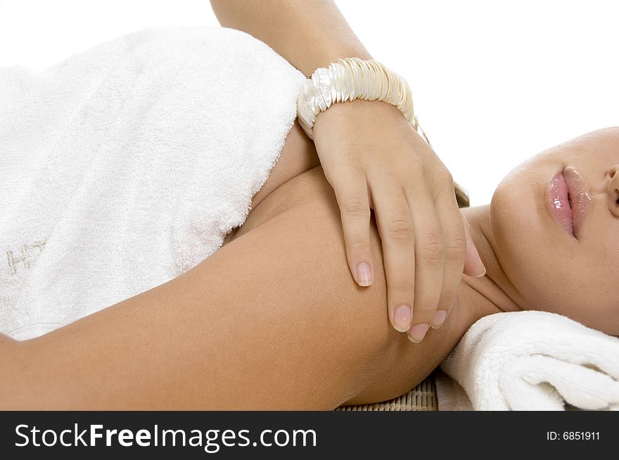 Close view of women recieving massage on an isolated white background