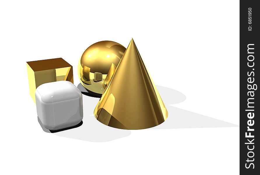 3d golden shapes high quality rendered. 3d golden shapes high quality rendered