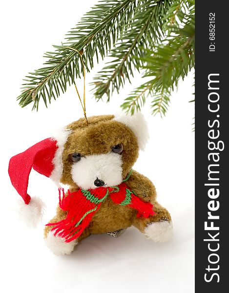 Christmas Teddy Bear with Santa Hat Isolated on White. Christmas Teddy Bear with Santa Hat Isolated on White