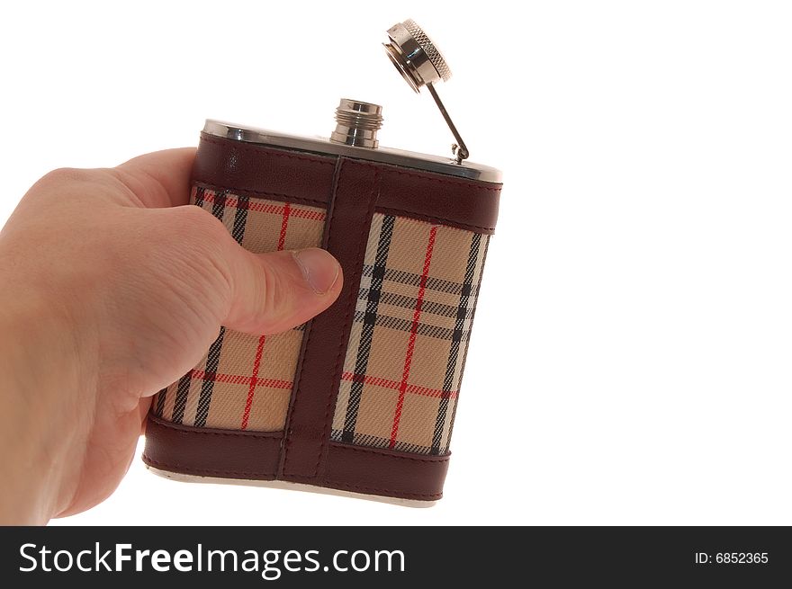 Flask from whisky isolated on a white