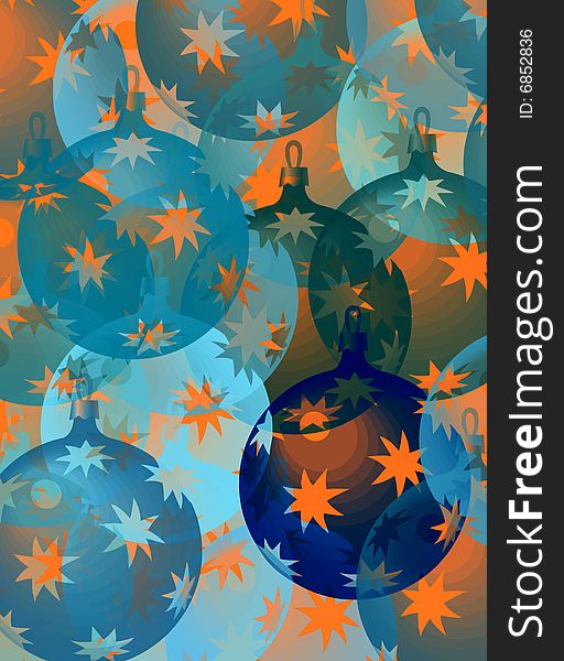 Pattern with christmas decorations in blue and orange. Pattern with christmas decorations in blue and orange