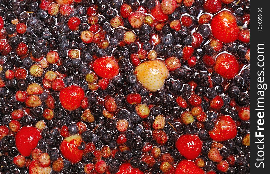 In water berries of a bilberry, a strawberry and wild strawberry lay. In water berries of a bilberry, a strawberry and wild strawberry lay