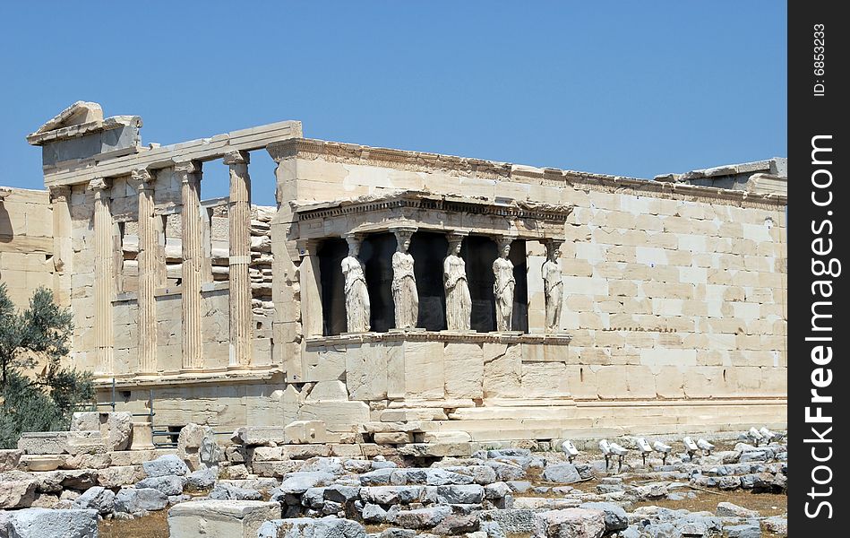 An ancient Greek temple on the north side of the Acropolis of Athens in Greece. An ancient Greek temple on the north side of the Acropolis of Athens in Greece