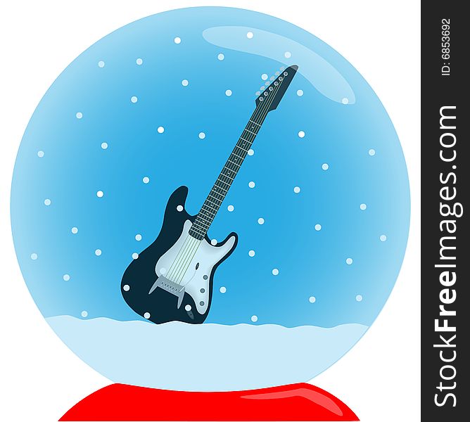 Chrystal ball with guitar and snow in it. Chrystal ball with guitar and snow in it