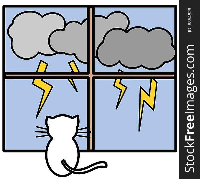 An illustration of a cat and lightnings