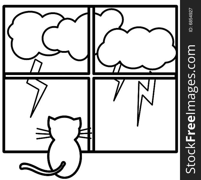 Coloring cat watching lightnings