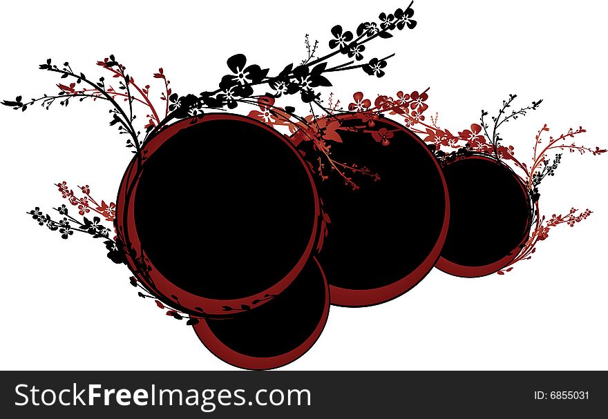 Red and Black Circles with Flowers