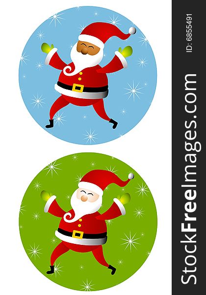 An illustration featuring your choice of Santa Claus icons - caucasian on green and african american on blue. An illustration featuring your choice of Santa Claus icons - caucasian on green and african american on blue