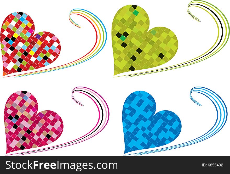 Set of four tiled colorful hearts