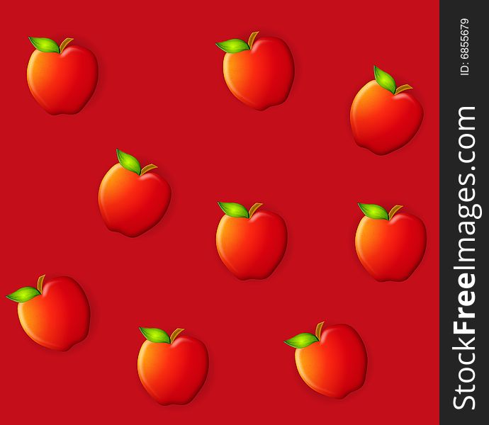 A background pattern featuring red apples on red background. A background pattern featuring red apples on red background