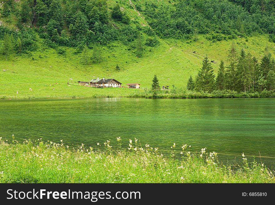 Landscape with mountains and green lake. Landscape with mountains and green lake