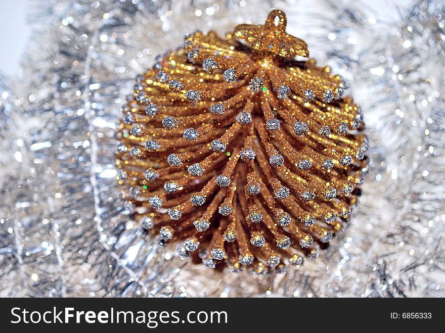 Golden Christmas tree decoration with glitter. Golden Christmas tree decoration with glitter