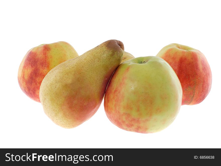 Apples and pear isolated on the white background