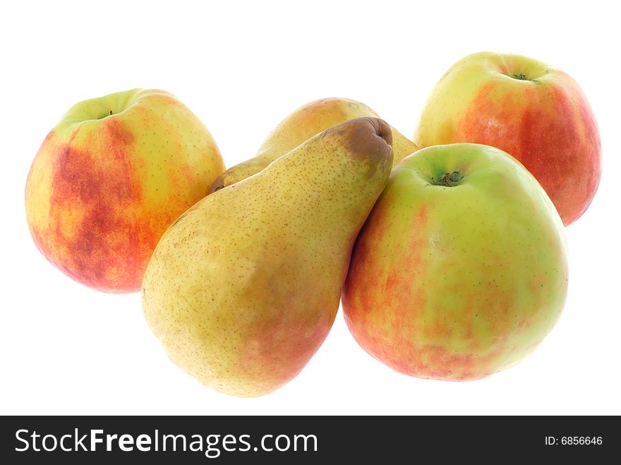 Apples and pears isolated on the white background