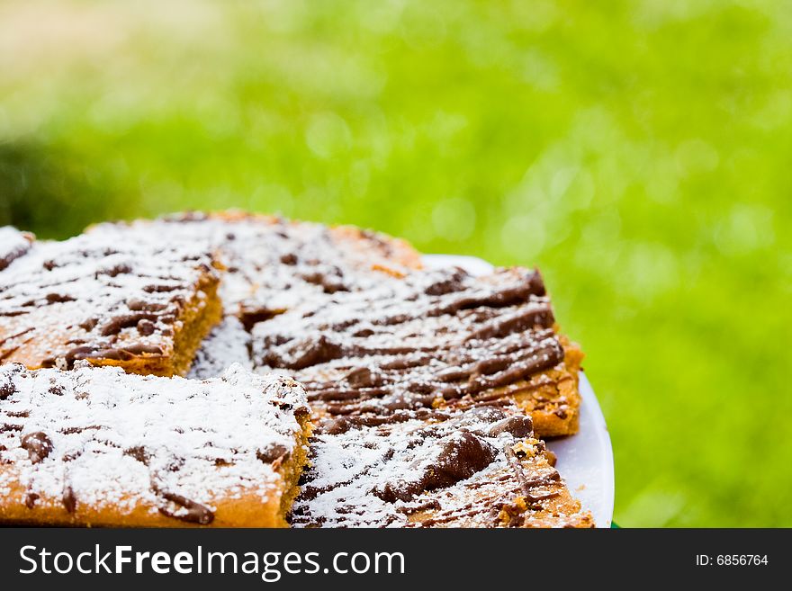 Gingerbread cake on green background
