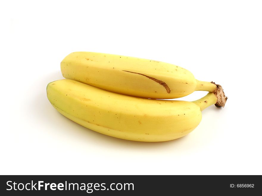 Two bananas isolated in studio close up