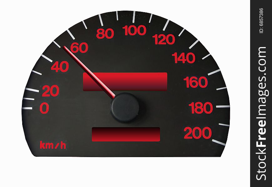 Speedometer with clipping path, red numbers