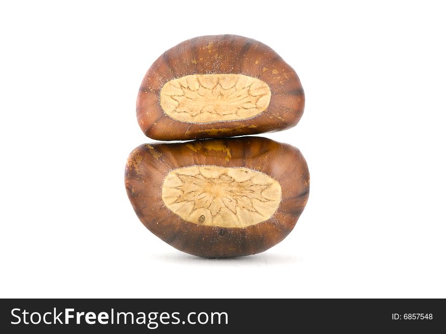 Two chestnuts on white background