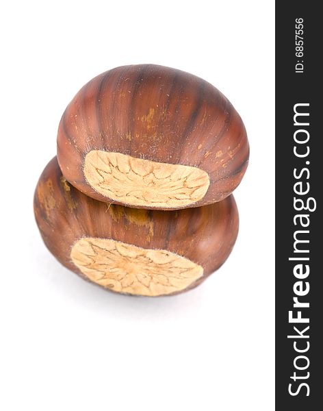 Two chestnuts on white background