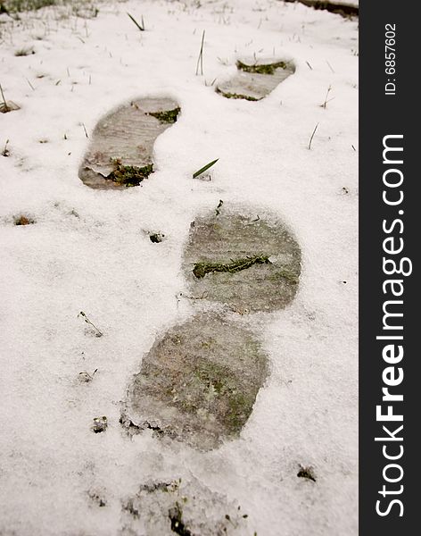 Human footprints in the snow