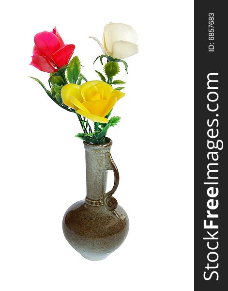 Colorful flowers in a grey vase. Colorful flowers in a grey vase