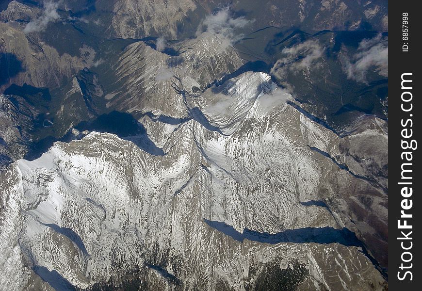 Aerial view of the snow capped Rocky Mountains. Aerial view of the snow capped Rocky Mountains.