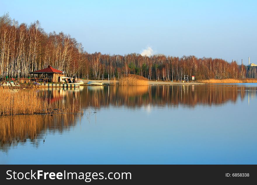 Golden reflection, coast pogoria lake in Poland. Golden reflection, coast pogoria lake in Poland