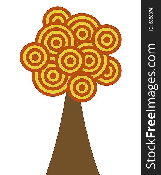 A tree made of orange and yellow concentric circles. A tree made of orange and yellow concentric circles
