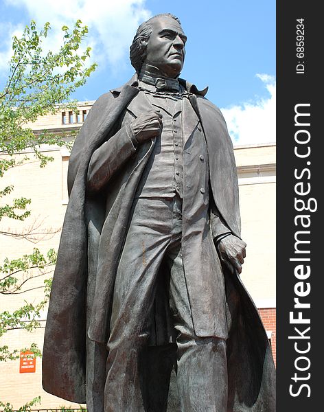 Bronze statue of President Andrew Johnson at Andrew Johnson National Historic Site in Greeneville, TN. Bronze statue of President Andrew Johnson at Andrew Johnson National Historic Site in Greeneville, TN