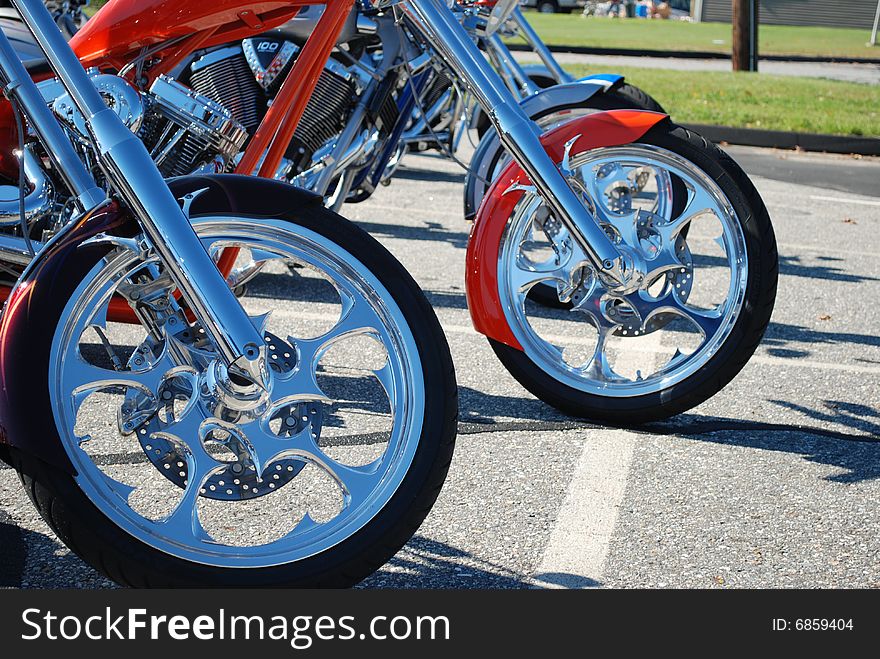 Choppers lined up at the starting line. Choppers lined up at the starting line