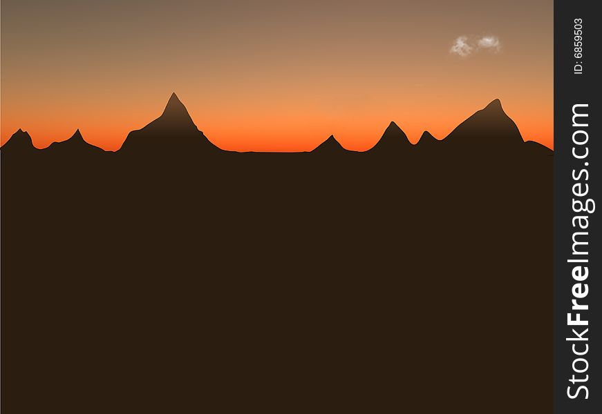 Horizon with mountains and orange sunset sky. Horizon with mountains and orange sunset sky